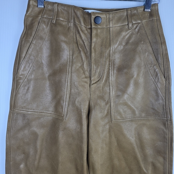 Zara Women's 100% Sheep Leather Camel Cargo Pants Straight Leg Size S - Picture 4 of 16